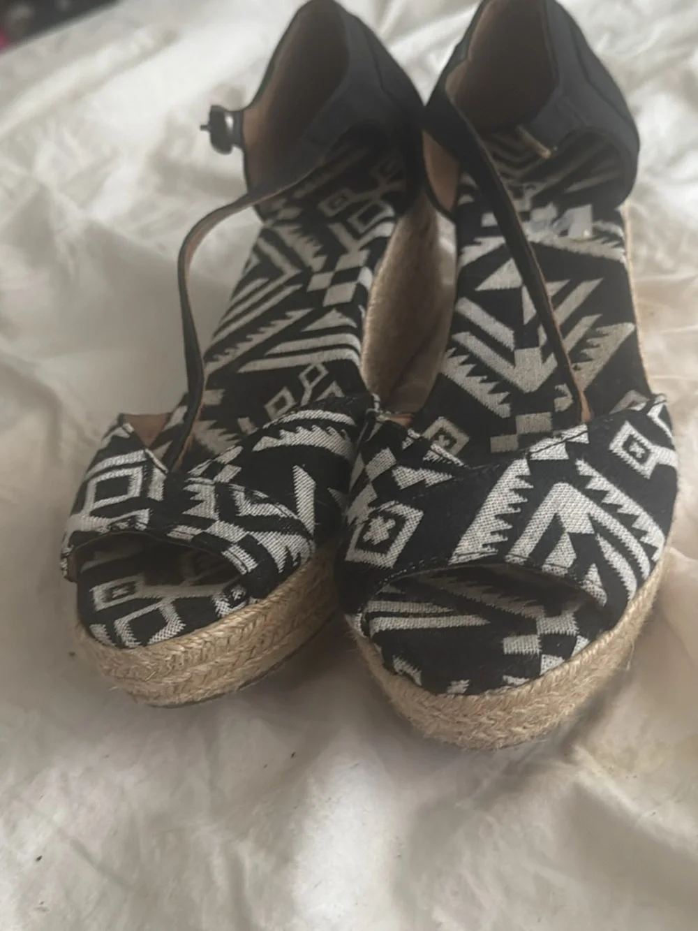 Black & White Aztec Espadrille Wedge Sandals - Women